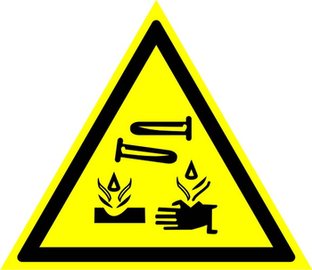 W04 опасно! едкие и коррозионные вещества (пленка, сторона 200 мм) - Знаки безопасности - Предупреждающие знаки - Магазин охраны труда ИЗО Стиль
